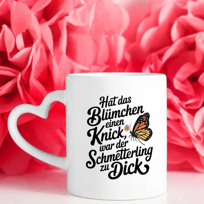 Lustige Tasse mit Spruch Schmetterling und Blume kreative Illustration