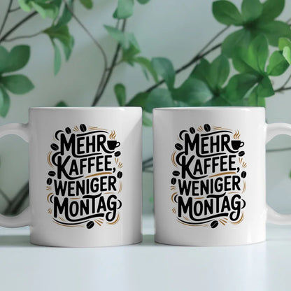 Kaffeespaß Tasse mit Spruch mehr Kaffee weniger Montag gestalten