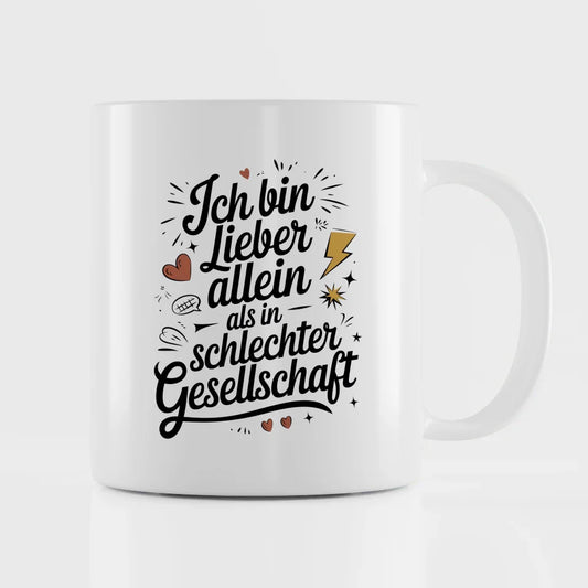 Lustige Sprüche Tasse mit Illustration Ich bin lieber allein Vintage Design