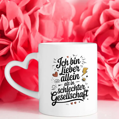 Lustige Sprüche Tasse mit Illustration Ich bin lieber allein Vintage Design