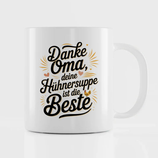 Oma Tasse mit Handlettering Danke für die Hühnersuppe