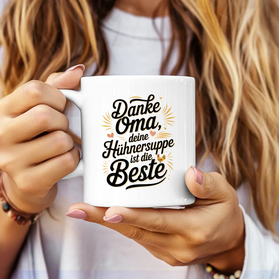 Oma Tasse mit Handlettering Danke für die Hühnersuppe