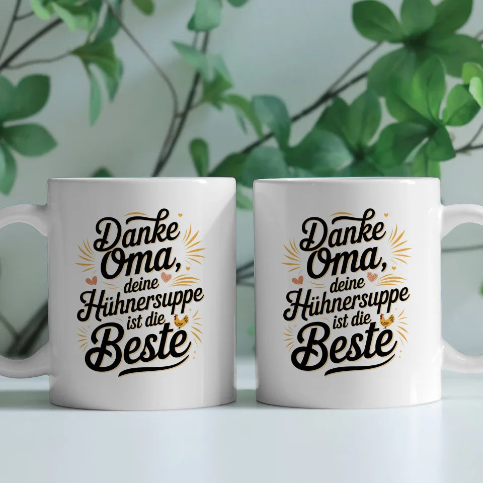 Oma Tasse mit Handlettering Danke für die Hühnersuppe