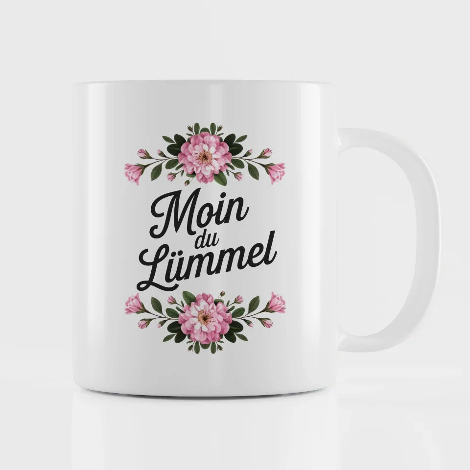 Lustige Tasse Moin du Lümmel mit Blumen und Blattdesign