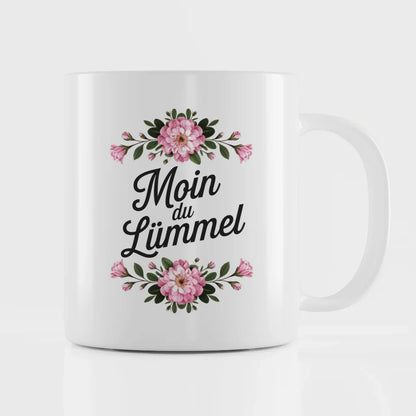 Lustige Tasse Moin du Lümmel mit Blumen und Blattdesign