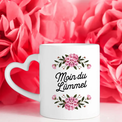 Moin du Lümmel Tasse mit Blumenmotiv und lustigem Spruch