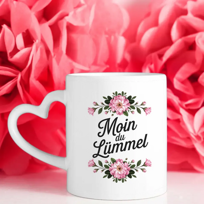 Lustige Tasse Moin du Lümmel mit Blumen und Blattdesign