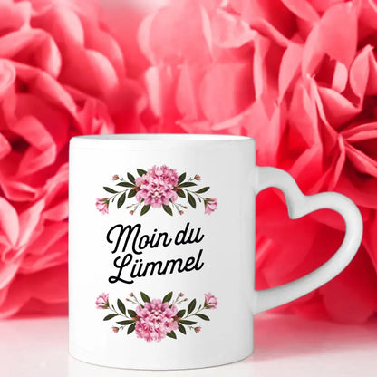 Moin du Lümmel Tasse mit Blumenmotiv und lustigem Spruch