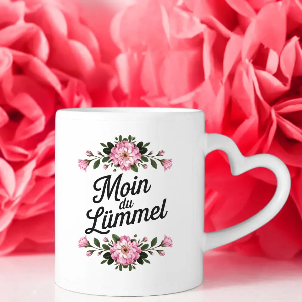 Lustige Tasse Moin du Lümmel mit Blumen und Blattdesign
