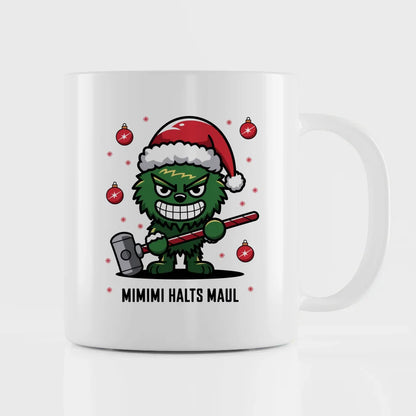 Lustige Tasse mit Weihnachtsfigur und Spruch für Freude