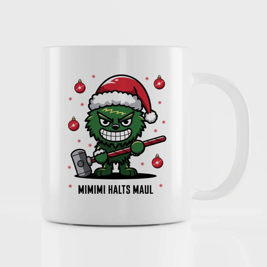 Lustige Tasse mit Weihnachtsfigur und Spruch für Freude