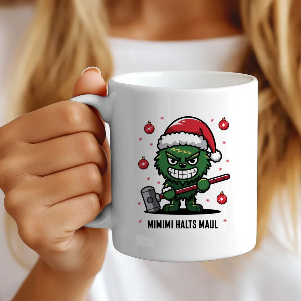 Lustige Tasse mit Weihnachtsfigur und Spruch für Freude