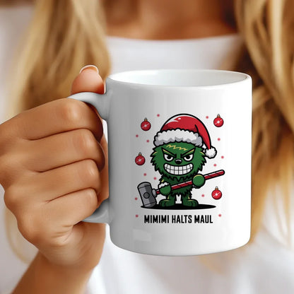 Lustige Tasse mit Weihnachtsfigur und Spruch für Freude