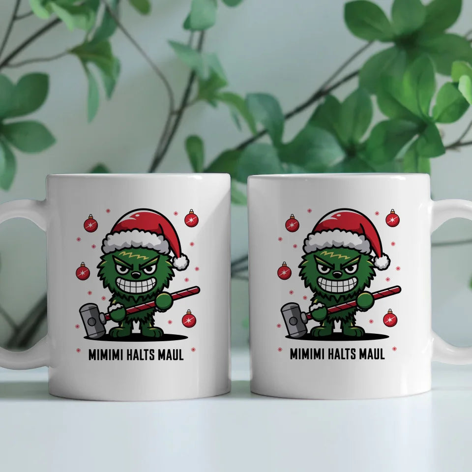 Lustige Tasse mit Weihnachtsfigur und Spruch für Freude