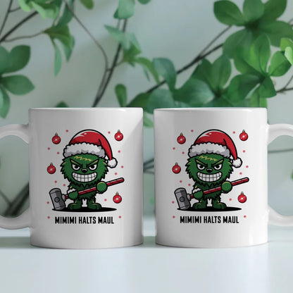 Lustige Tasse mit Weihnachtsfigur und Spruch für Freude