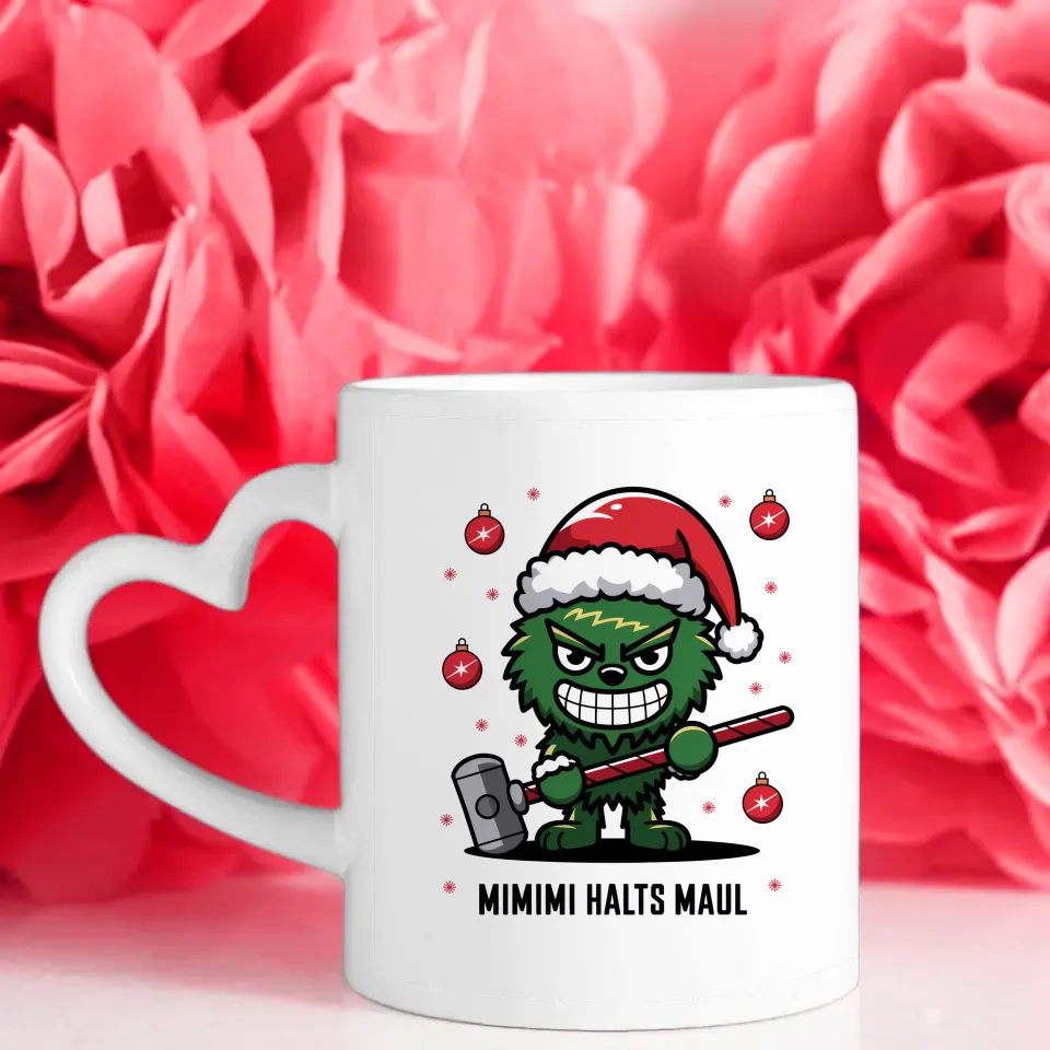 Lustige Tasse mit Weihnachtsfigur und Spruch für Freude