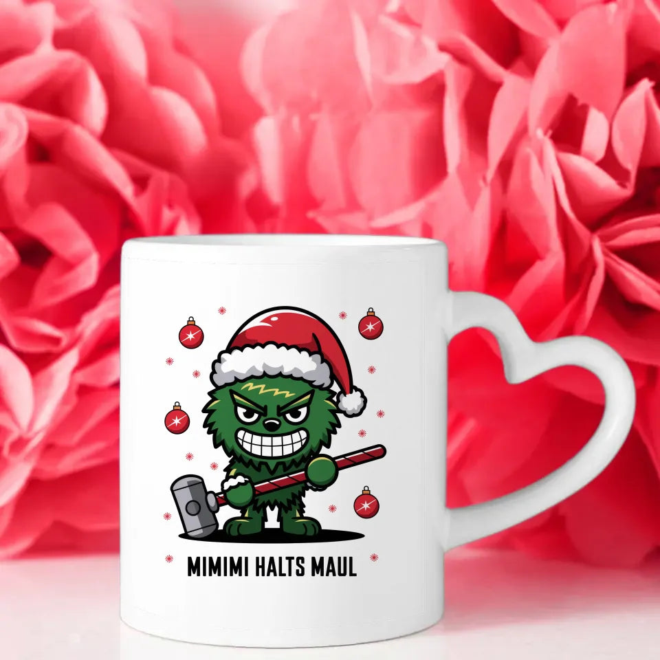 Lustige Tasse mit Weihnachtsfigur und Spruch für Freude