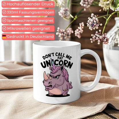 Humorvolle Tasse mit wütendem Nashorn und Einhornhorn Tierdesign