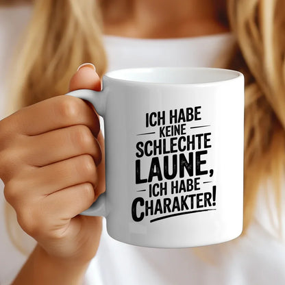 Lustige Tasse mit Spruch Ich habe Charakter Vintage Design in Weiß