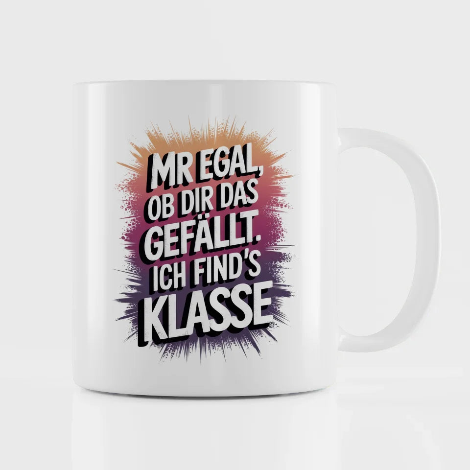 Lustige Sprüche Tasse mit Farbverlauf Rosa Lila und Handgeschriebenem Text