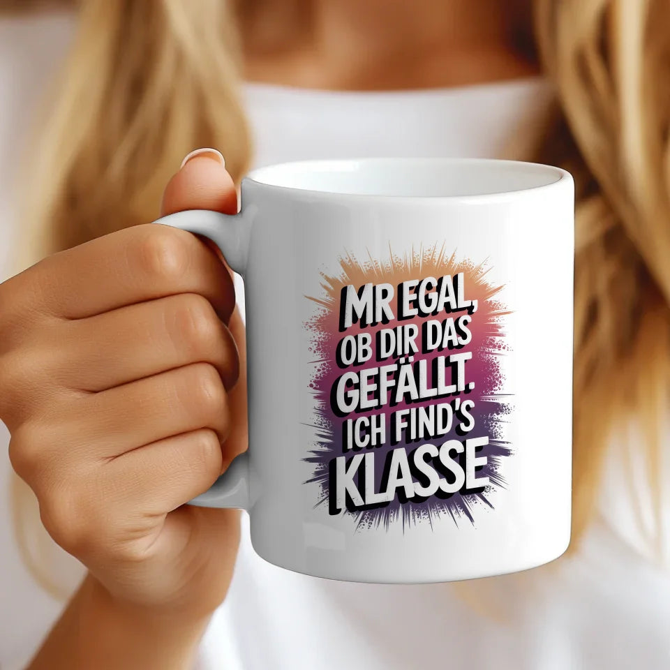 Lustige Sprüche Tasse mit Farbverlauf Rosa Lila und Handgeschriebenem Text