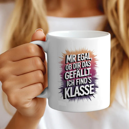 Lustige Sprüche Tasse mit Farbverlauf Rosa Lila und Handgeschriebenem Text