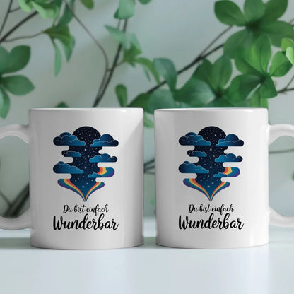 Wunderbare Tasse mit Spruch beim Sternenhimmel und Regenbogen Design