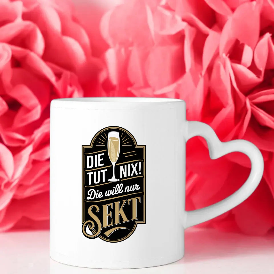 Lustige Sprüche Tasse mit Vintage Abzeichen und Champagnerglas