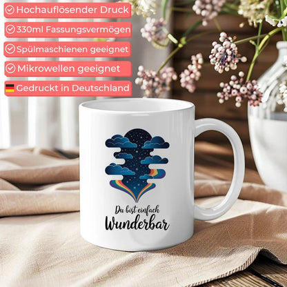 Wunderbare Tasse mit Spruch beim Sternenhimmel und Regenbogen Design