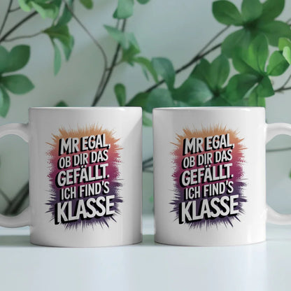 Lustige Sprüche Tasse mit Farbverlauf Rosa Lila und Handgeschriebenem Text