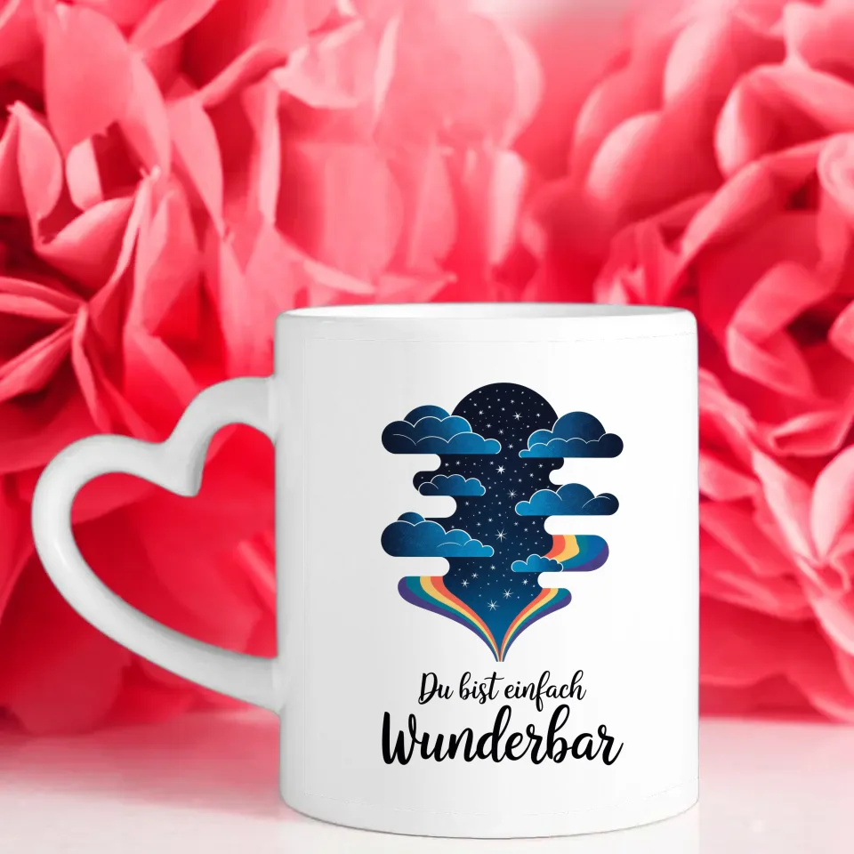 Wunderbare Tasse mit Spruch beim Sternenhimmel und Regenbogen Design