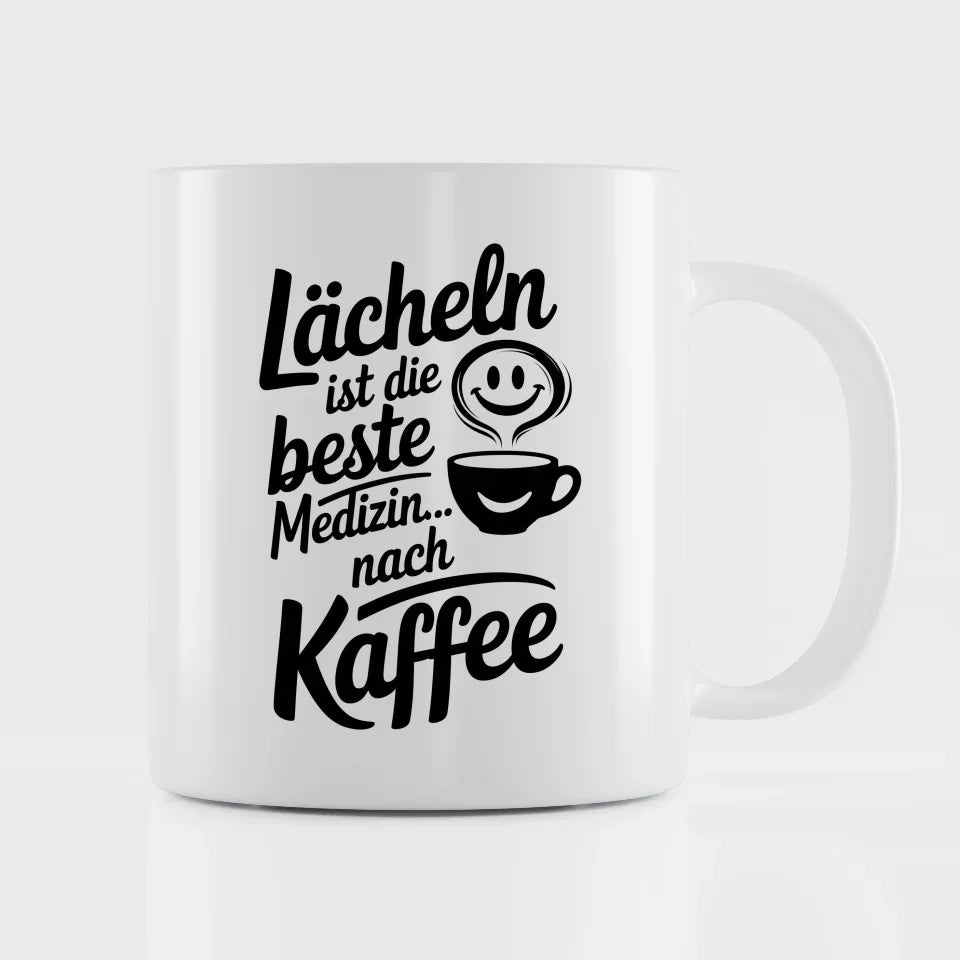 Kaffeetasse Spruchbild Lächeln ist die beste Medizin