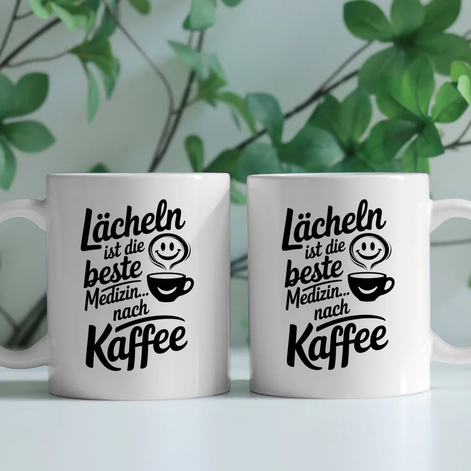 Kaffeetasse Spruchbild Lächeln ist die beste Medizin