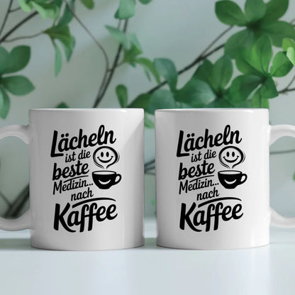 Kaffeetasse Spruchbild Lächeln ist die beste Medizin