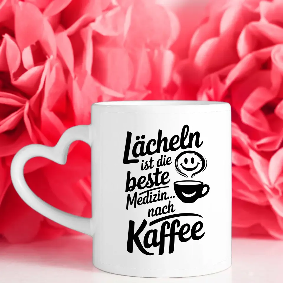Kaffeetasse Spruchbild Lächeln ist die beste Medizin