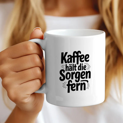 Lustige Sprüche Tasse Kaffee hält die Sorgen fern für gute Laune