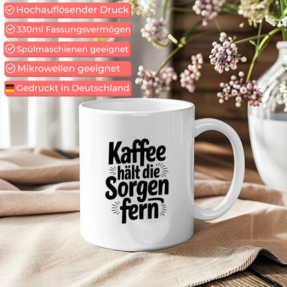 Lustige Sprüche Tasse Kaffee hält die Sorgen fern für gute Laune