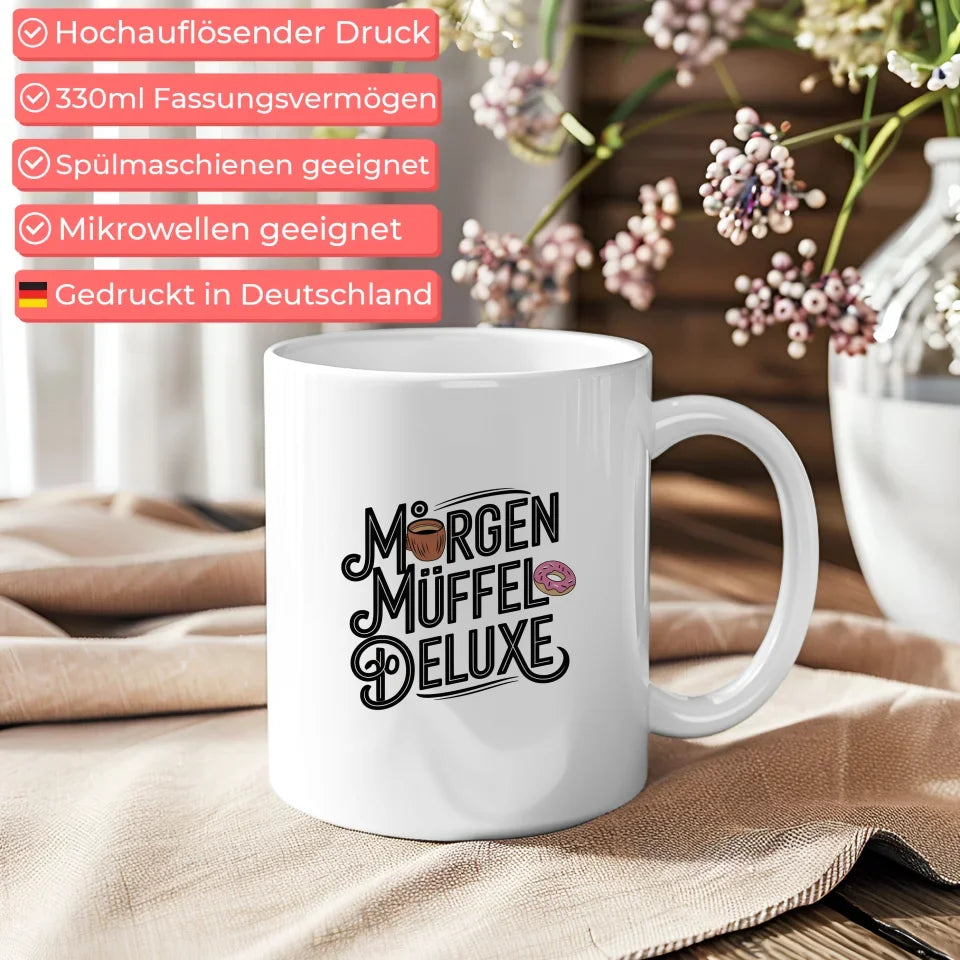 MORGEN MUFFEL DELUXE Tasse mit Vintage Spruchbild im handgefertigten Design