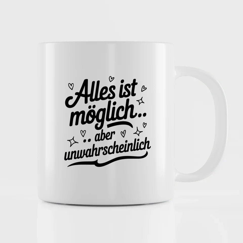 Lustige Sprüche Tasse mit handgezeichneten Sternen und Herzen