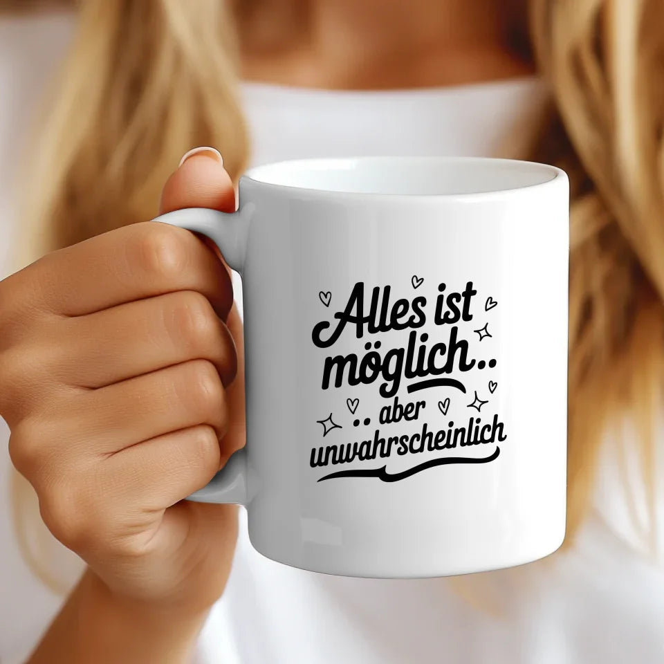 Lustige Sprüche Tasse mit handgezeichneten Sternen und Herzen