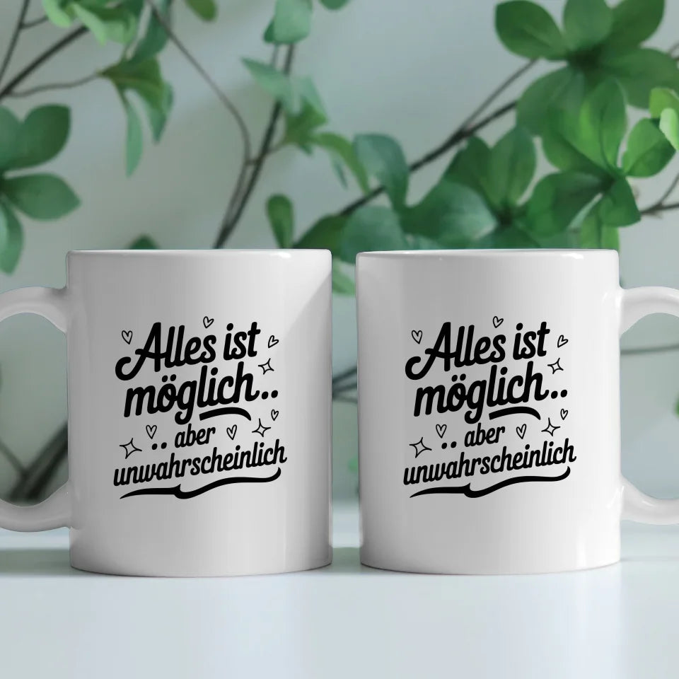 Lustige Sprüche Tasse mit handgezeichneten Sternen und Herzen