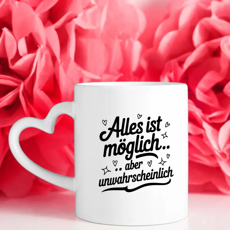 Lustige Sprüche Tasse mit handgezeichneten Sternen und Herzen