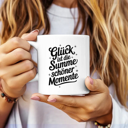 Tasse mit Spruch Glück ist die Summe schöner Momente als Geschenk