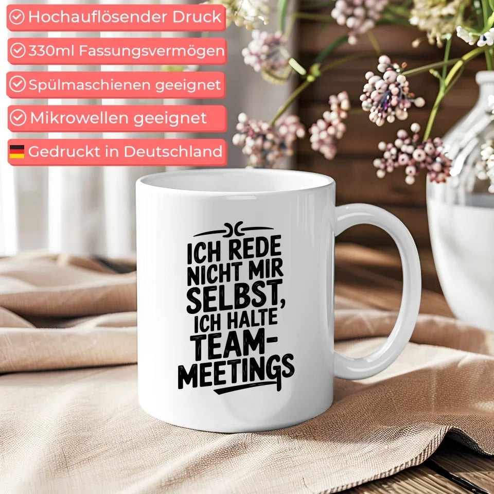 Lustige Tasse mit Spruch Team-Meetings für kreative Köpfe
