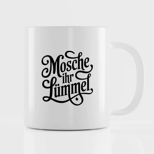 Lustige Sprüche Tasse Mosche ihr Lümmel Vintage Design Weiß