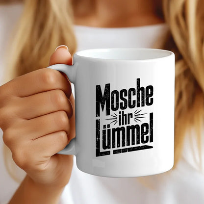 Lustige Sprüche Tasse mit Vintage Schriftzug Mosche ihr Lümmel