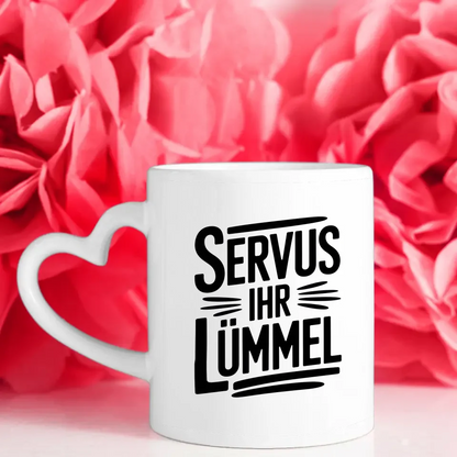 Lustige Tasse Servus ihr Lümmel mit handgefertigter Schriftart