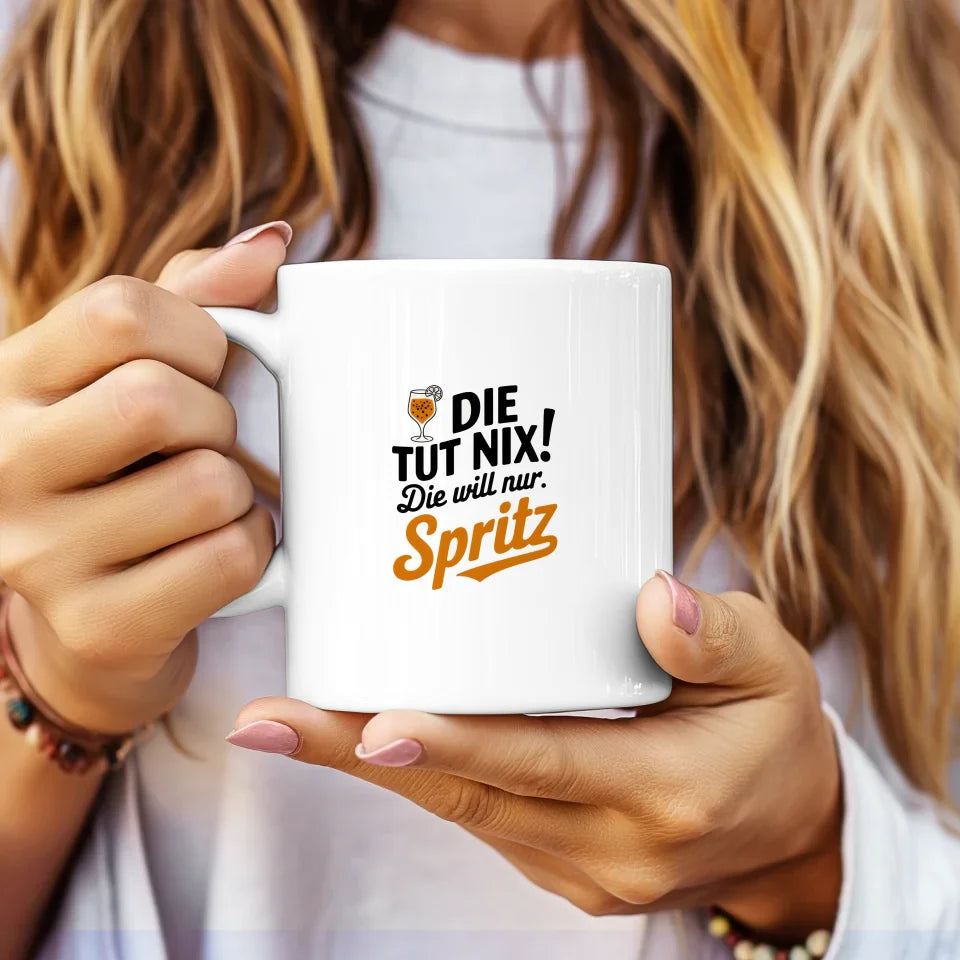 Lustige Sprüche Tasse mit Spritz Cocktail Design humorvoll