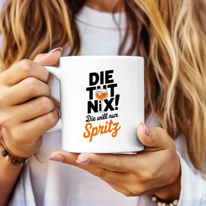 Lustige Sprüche Tasse mit Cocktail Glas und Spritz Design für Spaßliebhaber