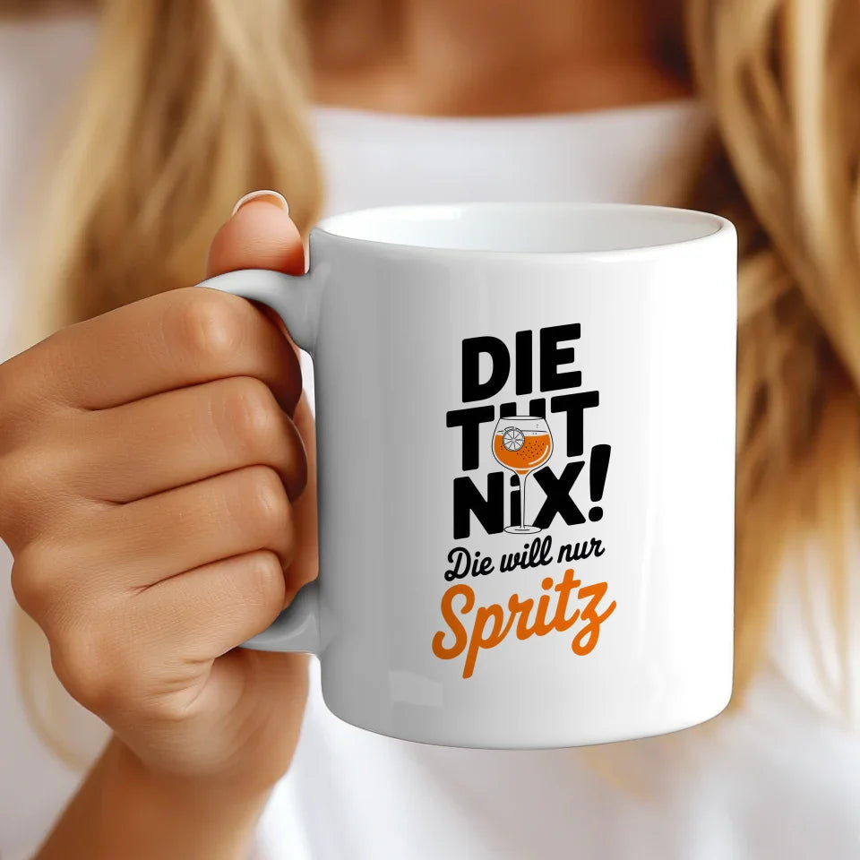 Lustige Sprüche Tasse mit Cocktail Glas und Spritz Design für Spaßliebhaber